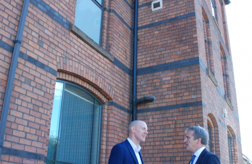 Pictures show Damian Hinds with Kieran Mullan outside the YMCA in Crewe.