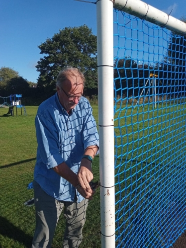 Cllr Steve Edgar puts up Haslington Football Nets